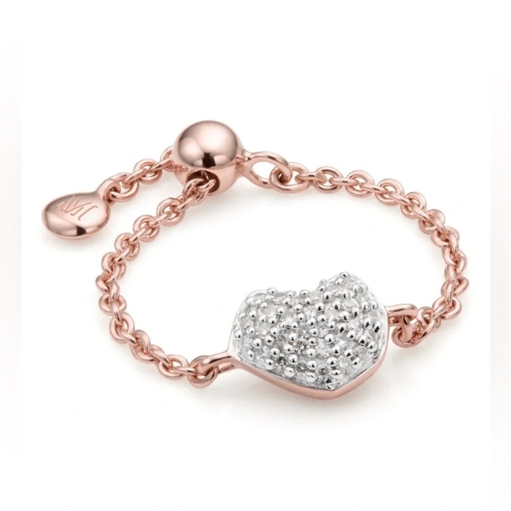 Nwot Monica Vinader Nura Mini Heart Adjustable Friendship Diamond Ring
